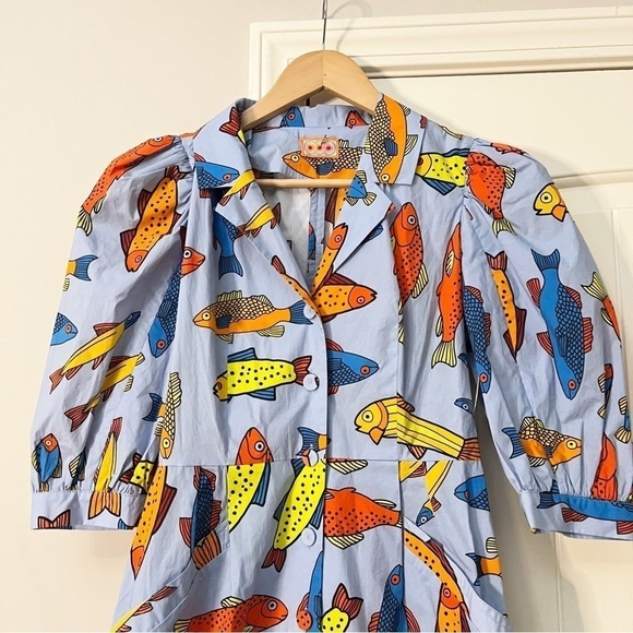 NWT LHD Casitas Printed Cotton Blend Poplin Mini Dress Corsican Trout - Picture 4 of 10